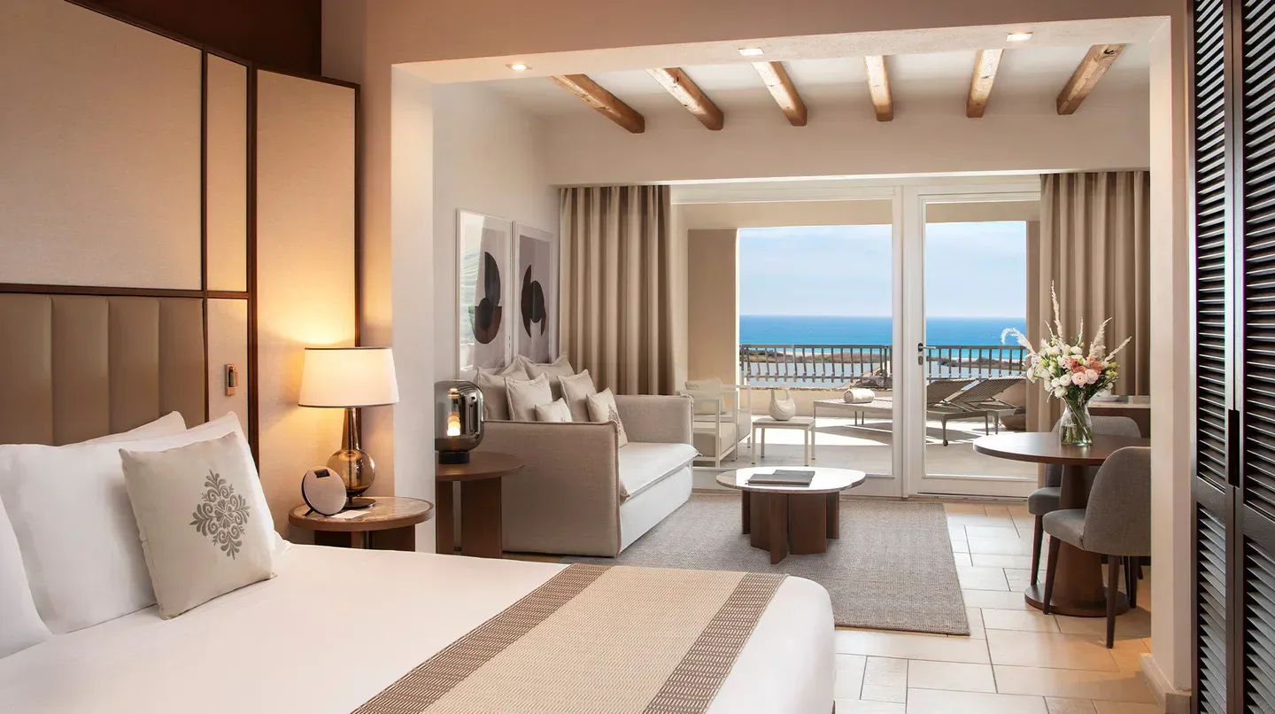 Stunning suite with ocean view at Conrad Chia Laguna Sardinia, the perfect Sardinia escape.